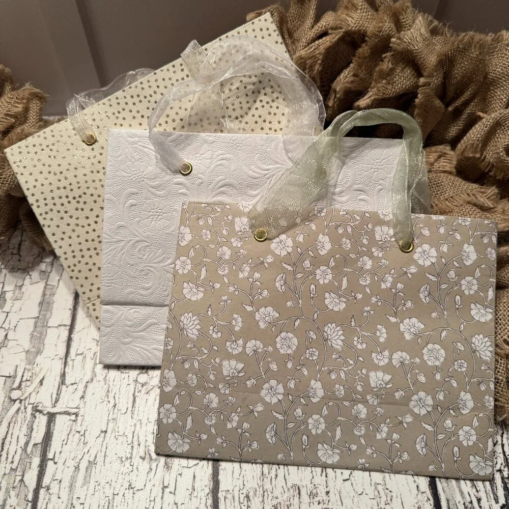 Natural Fiber Gift BagsCream Gold and White Set of 3